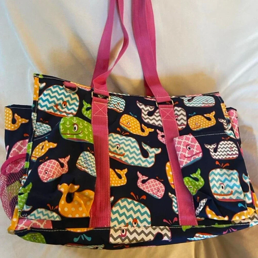 N’GIL WHALES Large Canvas Zippered Utility Tote Bag With 4 External Pockets. Thi